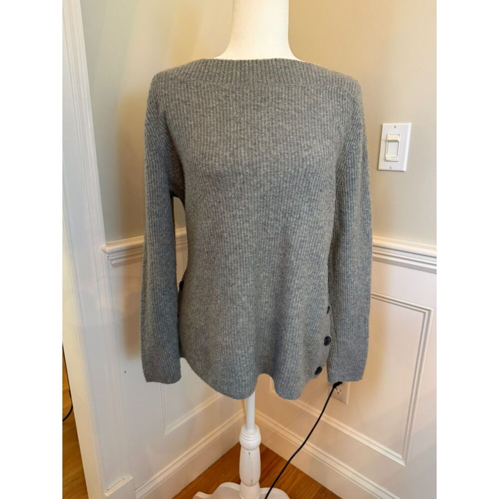 Talbots Gray Ribbed Knit Button Side Sweater Women’s Medium Boat Neck